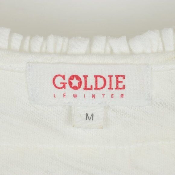 Goldie Women's Medium White Pima Cotton Split Neck Ruffled Short Sleeve Blouse - Picture 6 of 8